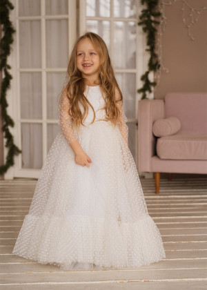 Dotted Tulle Flower Girl Dress Birthday Girl Dress Dotted Tulle Flower Girl Dress Birthday Girl Dress